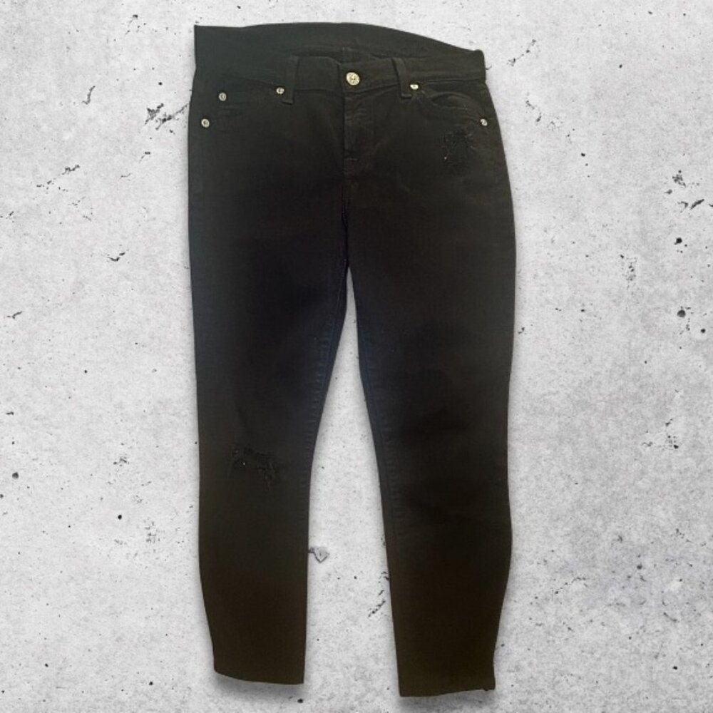 7 for All Mankind Jeans Skinny Fit Cotton Spandex‎ Distressed Detail Black W 26